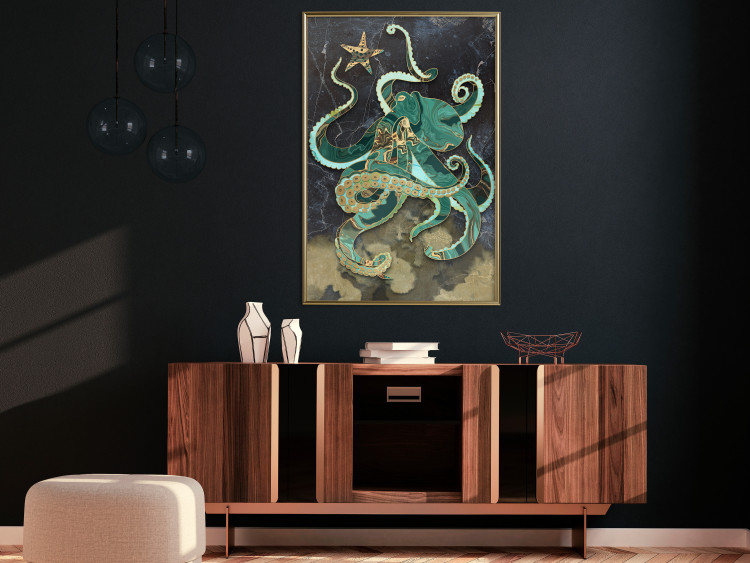 Wall Poster Marble Octopus - abstract green octopus on background of sea 128073 additionalImage 7