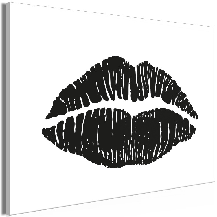 Canvas Print Lipstick Trace (1-part) wide - woman's black lips on a white background 129573 additionalImage 2