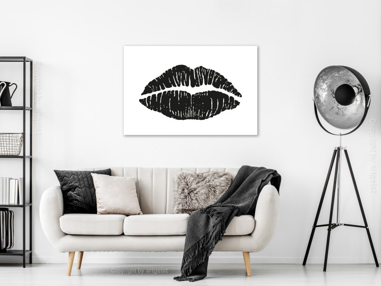 Canvas Print Lipstick Trace (1-part) wide - woman's black lips on a white background 129573 additionalImage 3