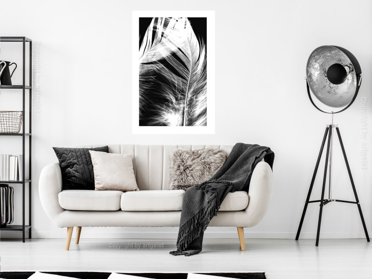 Poster White Feather - black and white bird feathers on a dark contrasting background 129773 additionalImage 8