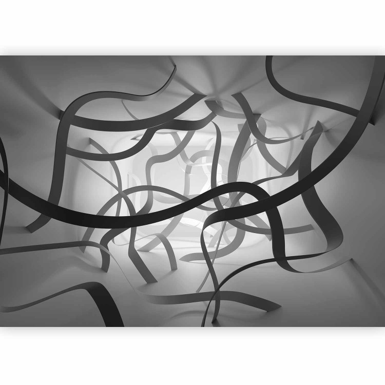 Wall Mural Tangled space - black and white abstract with fancy ribbons 129873 additionalImage 5