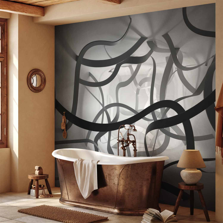 Wall Mural Tangled space - black and white abstract with fancy ribbons 129873 additionalImage 8