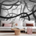 Wall Mural Tangled space - black and white abstract with fancy ribbons 129873