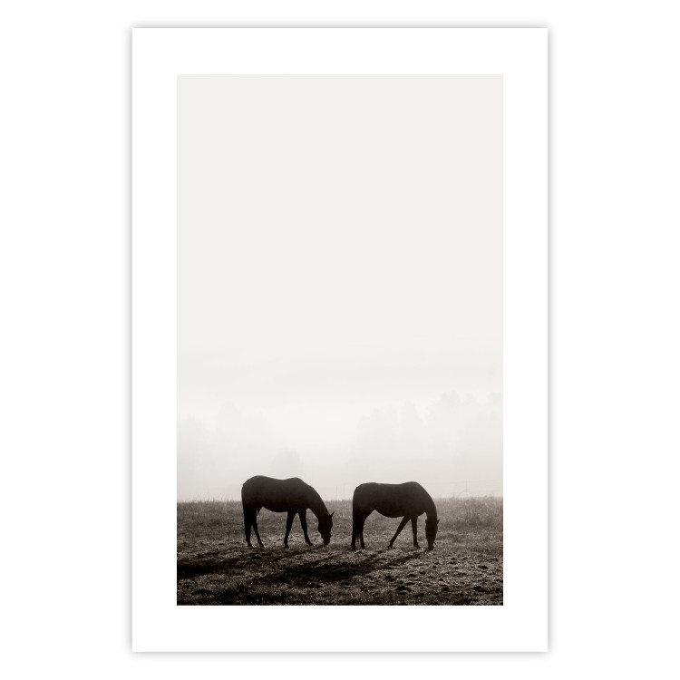 Poster Morning Respite - landscape of horses in a field against bright sky 130273 additionalImage 19