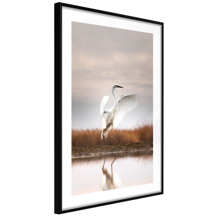 Wall Poster Autumn Over the Lake - landscape of a white bird against a golden field 130373 additionalImage 6