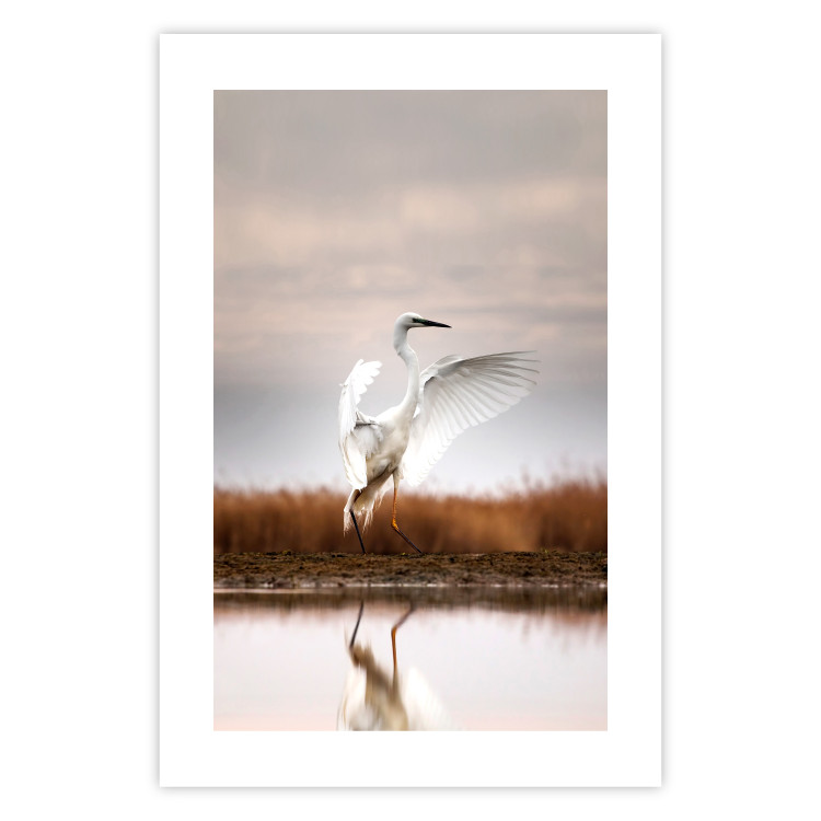 Wall Poster Autumn Over the Lake - landscape of a white bird against a golden field 130373 additionalImage 15