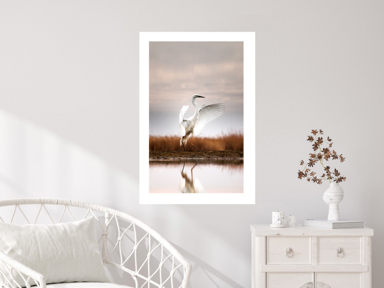 Wall Poster Autumn Over the Lake - landscape of a white bird against a golden field 130373 additionalImage 3