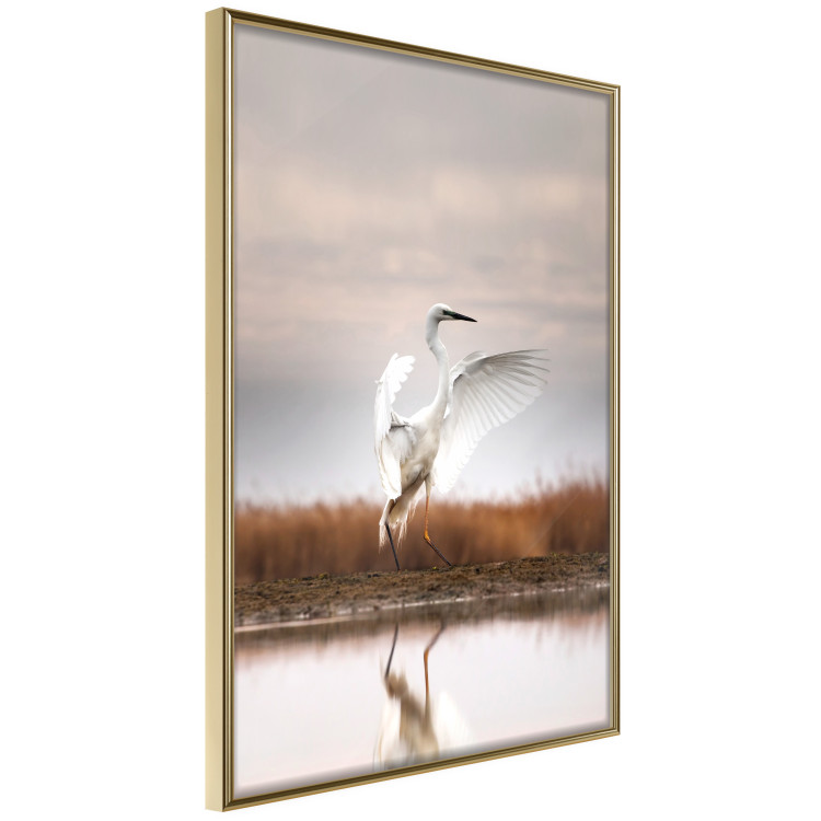 Wall Poster Autumn Over the Lake - landscape of a white bird against a golden field 130373 additionalImage 12