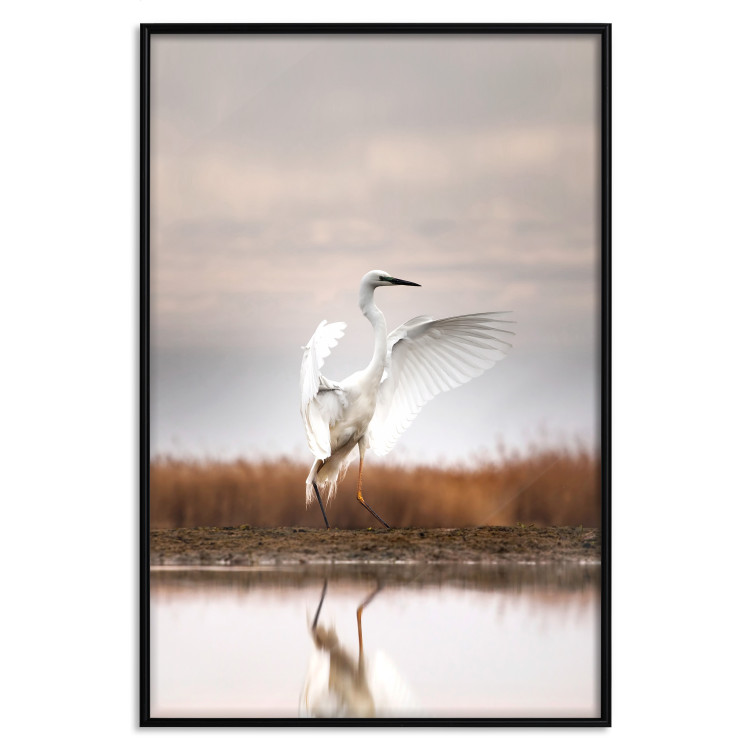 Wall Poster Autumn Over the Lake - landscape of a white bird against a golden field 130373 additionalImage 17