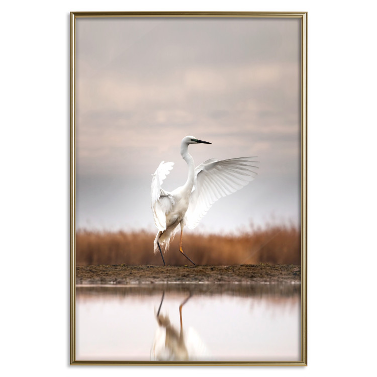 Wall Poster Autumn Over the Lake - landscape of a white bird against a golden field 130373 additionalImage 16