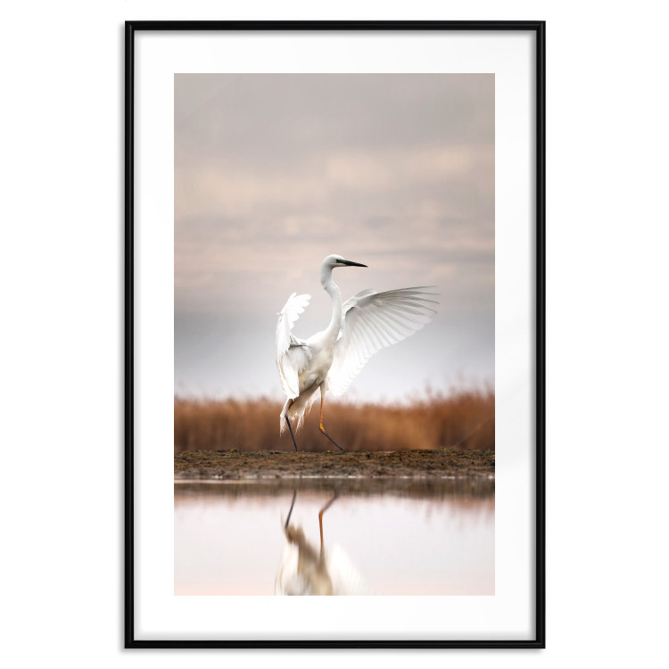 Wall Poster Autumn Over the Lake - landscape of a white bird against a golden field 130373 additionalImage 20