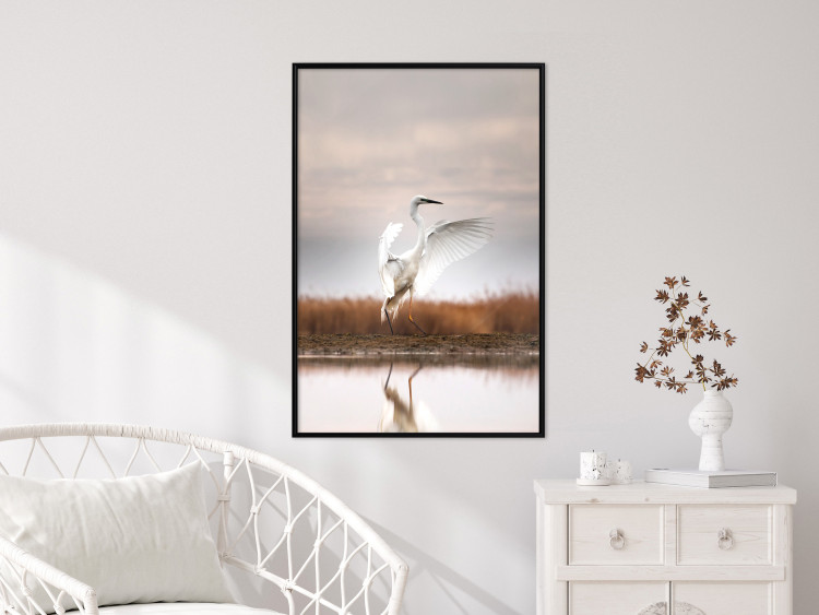 Wall Poster Autumn Over the Lake - landscape of a white bird against a golden field 130373 additionalImage 4