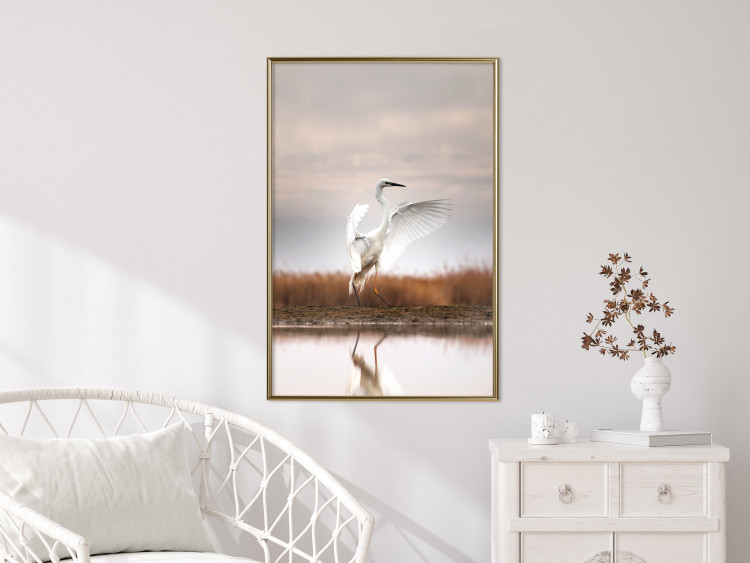 Wall Poster Autumn Over the Lake - landscape of a white bird against a golden field 130373 additionalImage 5