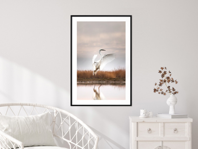 Wall Poster Autumn Over the Lake - landscape of a white bird against a golden field 130373 additionalImage 18