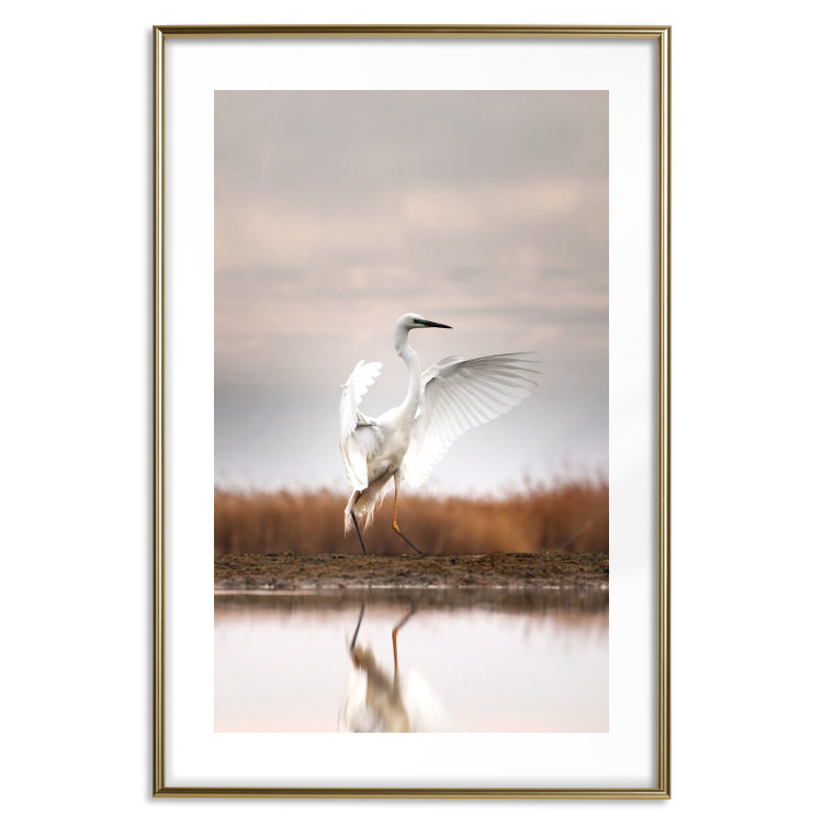 Wall Poster Autumn Over the Lake - landscape of a white bird against a golden field 130373 additionalImage 19