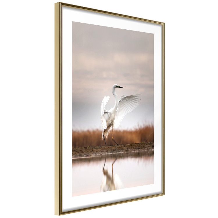 Wall Poster Autumn Over the Lake - landscape of a white bird against a golden field 130373 additionalImage 7