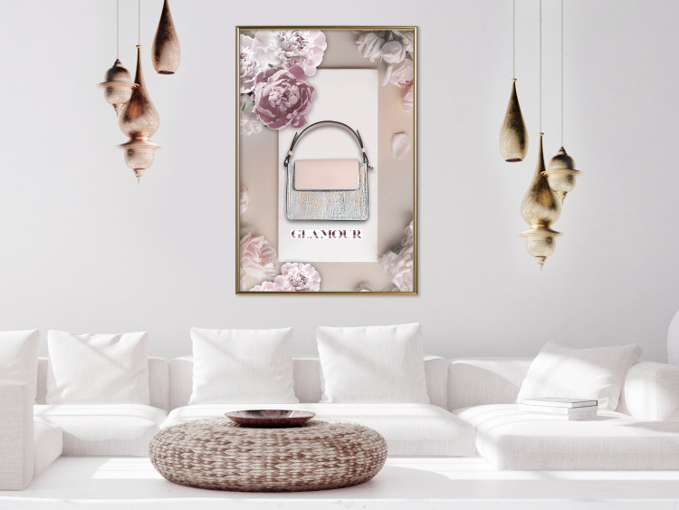 Poster Elegant Handbag - feminine bag on a light background surrounded by flowers 131773 additionalImage 7