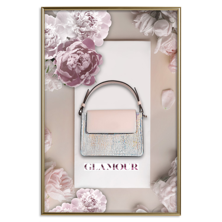 Poster Elegant Handbag - feminine bag on a light background surrounded by flowers 131773 additionalImage 21