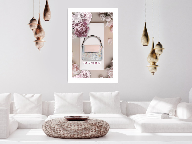 Poster Elegant Handbag - feminine bag on a light background surrounded by flowers 131773 additionalImage 3