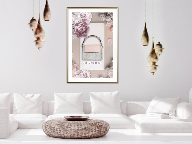 Poster Elegant Handbag - feminine bag on a light background surrounded by flowers 131773 additionalImage 13