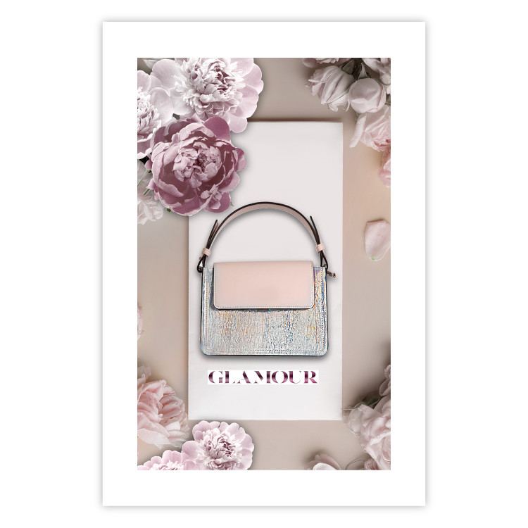 Poster Elegant Handbag - feminine bag on a light background surrounded by flowers 131773 additionalImage 25