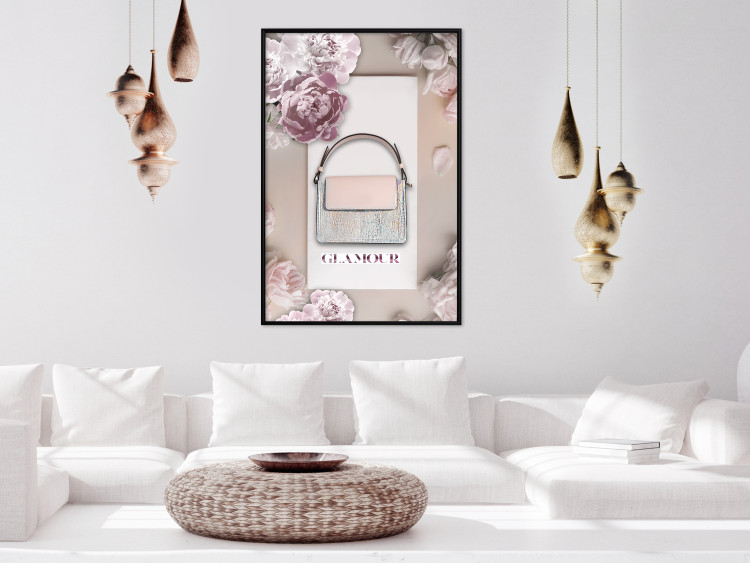Poster Elegant Handbag - feminine bag on a light background surrounded by flowers 131773 additionalImage 4