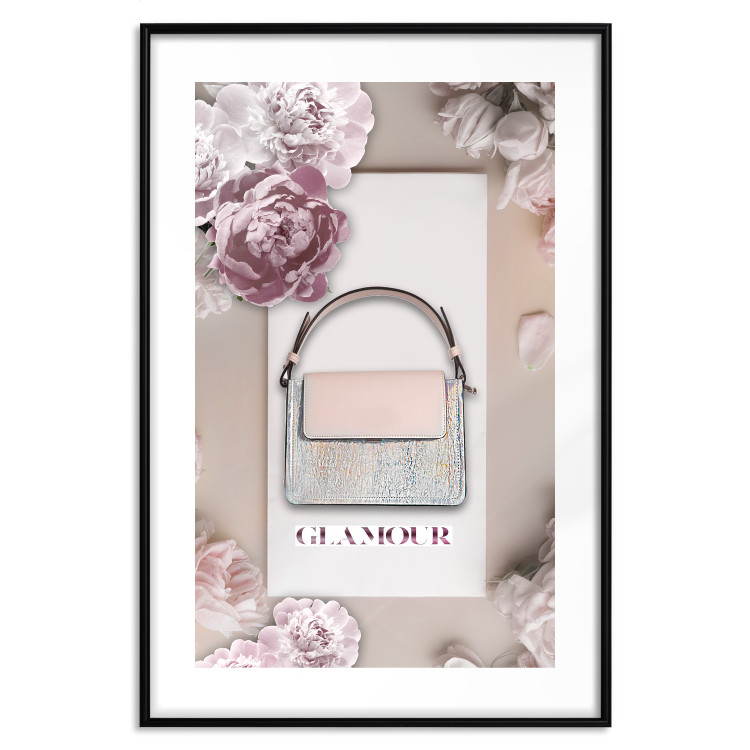 Poster Elegant Handbag - feminine bag on a light background surrounded by flowers 131773 additionalImage 17
