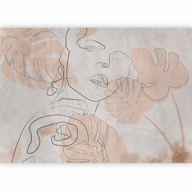 Wall Mural Delicate abstraction - outline of a woman's face on a background with pink leaves 134173 additionalImage 5