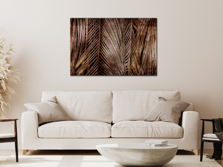 Canvas Print Golden rush- vertical, copper leaves palm coating black background 134973 additionalImage 3