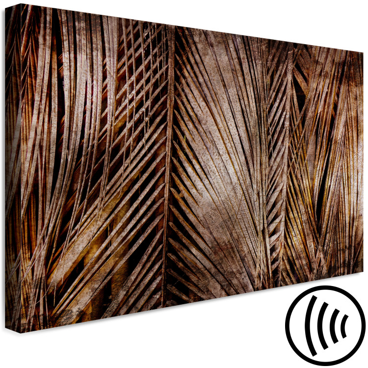 Canvas Print Golden rush- vertical, copper leaves palm coating black background 134973 additionalImage 6