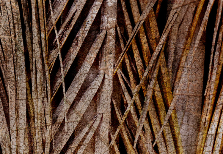 Canvas Print Golden rush- vertical, copper leaves palm coating black background 134973 additionalImage 5