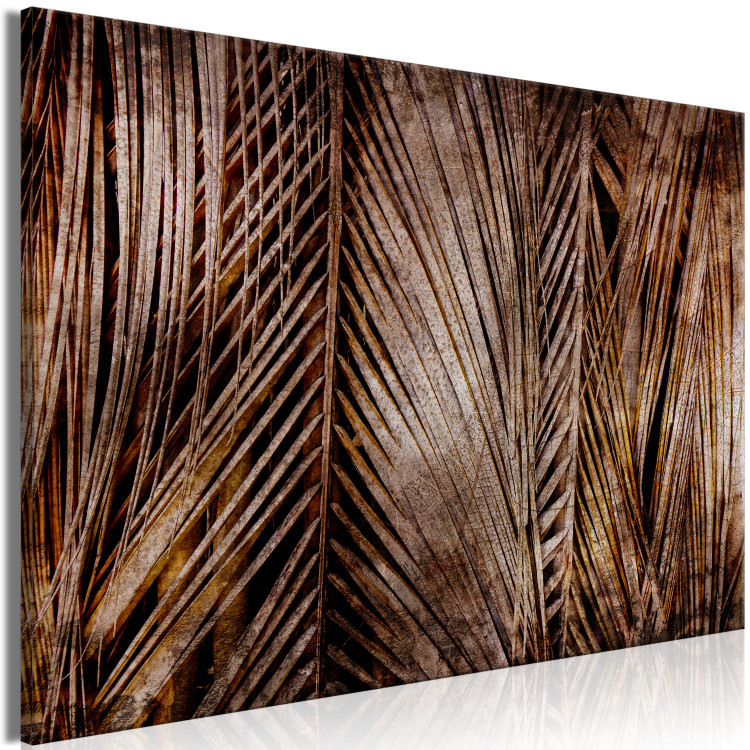 Canvas Print Golden rush- vertical, copper leaves palm coating black background 134973 additionalImage 2
