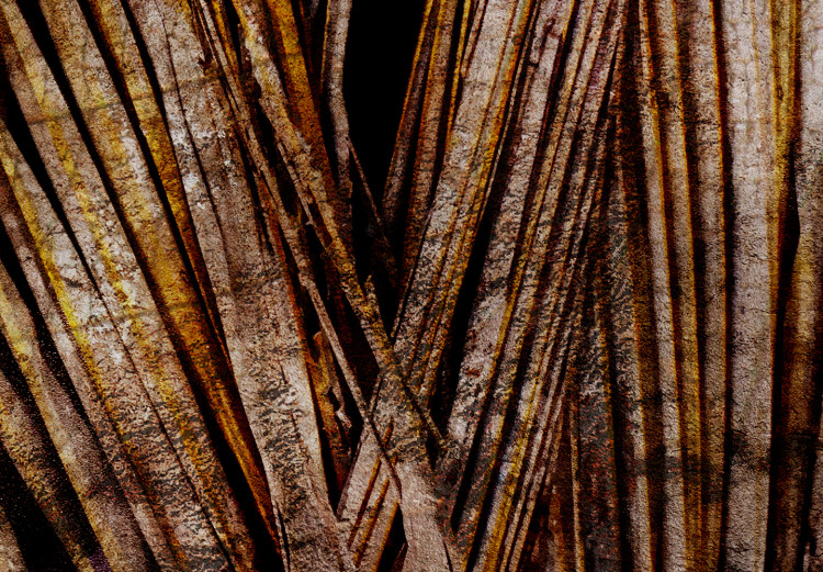 Canvas Print Golden rush- vertical, copper leaves palm coating black background 134973 additionalImage 4
