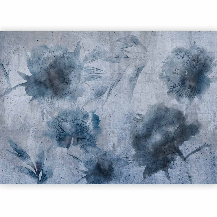 Photo Wallpaper Blue peonies - floral motif of flowers on a concrete texture 135373 additionalImage 1