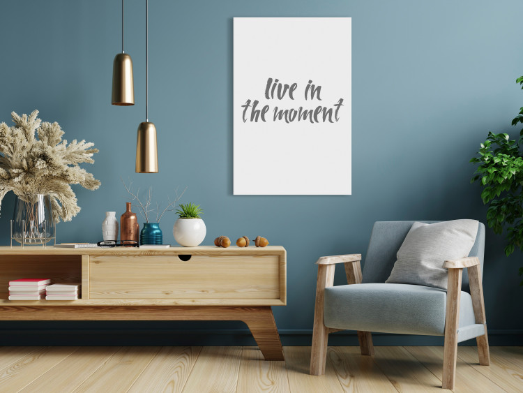 Canvas Gray inscription Live In The Moment - quote on a white background 135773 additionalImage 3
