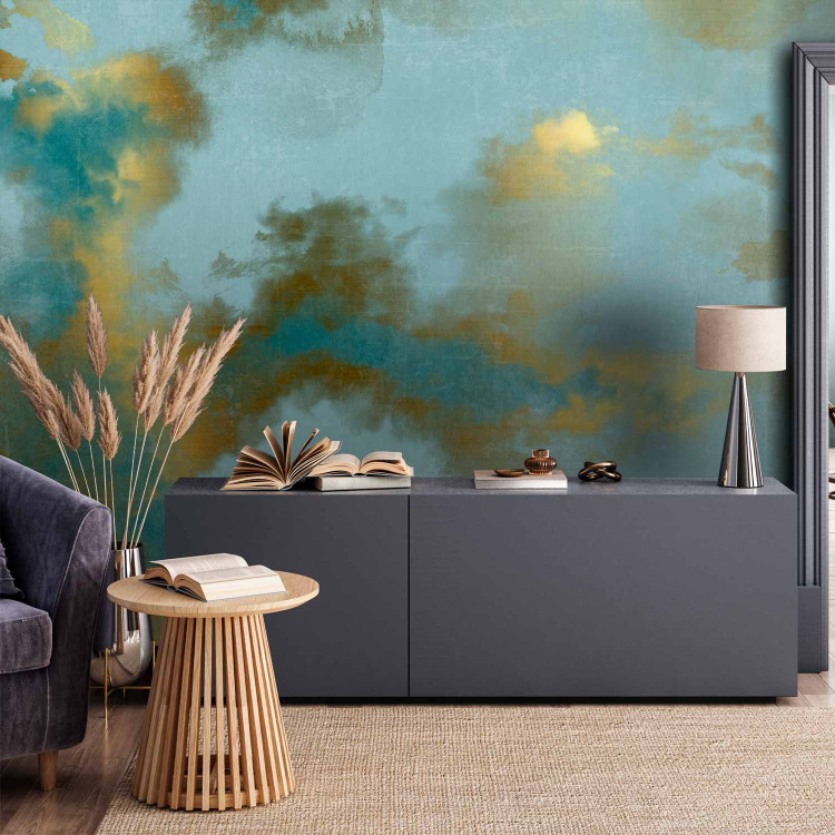 Wall Mural Abstract sky - blue background composition with gold patterns 135973