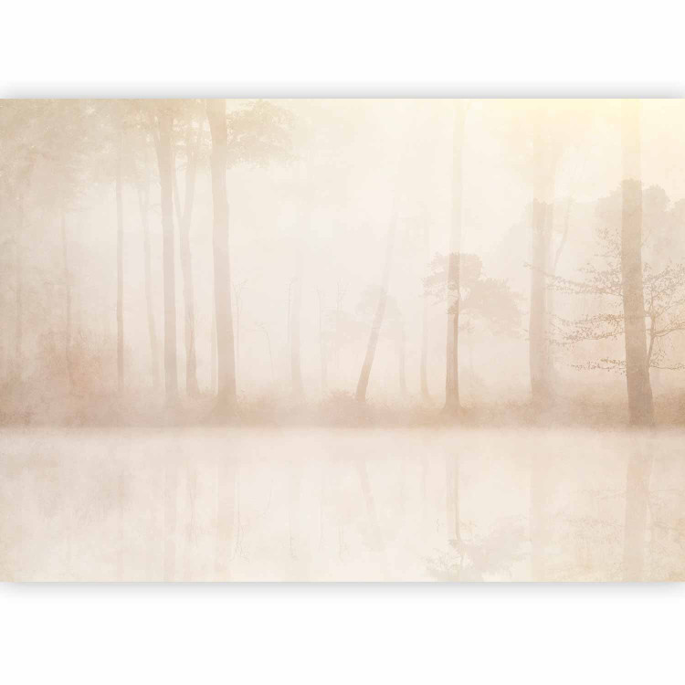 Photo Wallpaper Misty glade - landscape of a calm beige forest with trees and a lake 142673 additionalImage 1