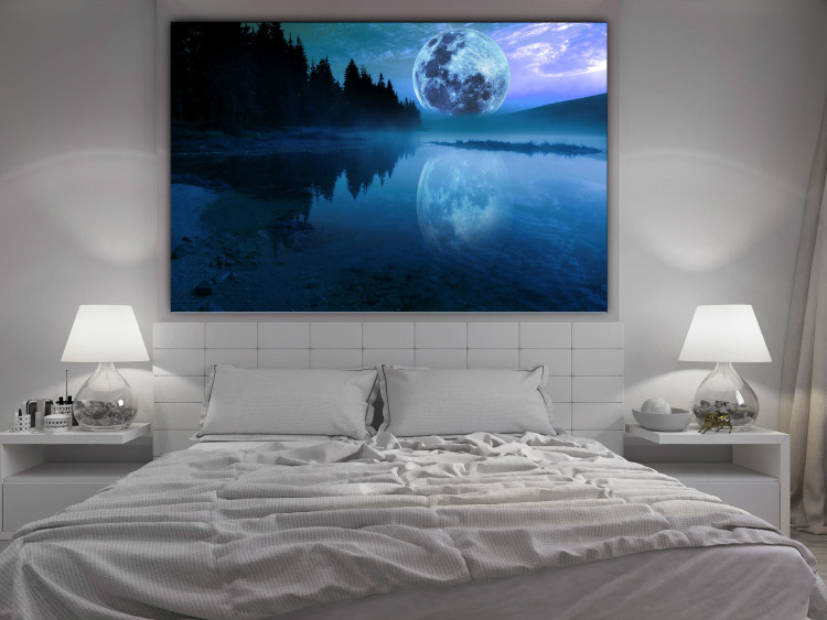 Canvas Print Radiant Evening (1-part) - Blue Moon Over the Lake 144573 additionalImage 3