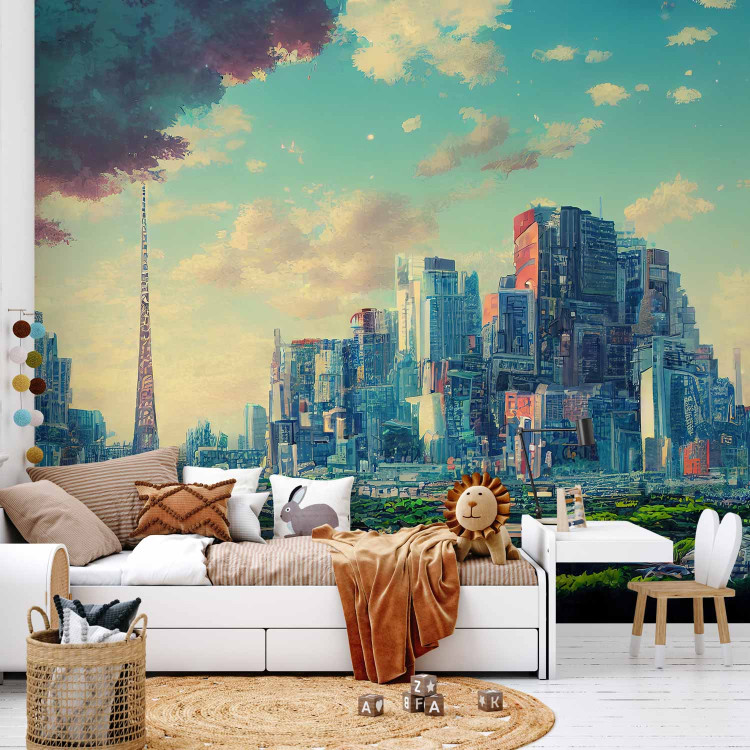 Wall Mural Futuristic City - Urban Landscape Stylized as a Video Game 150673