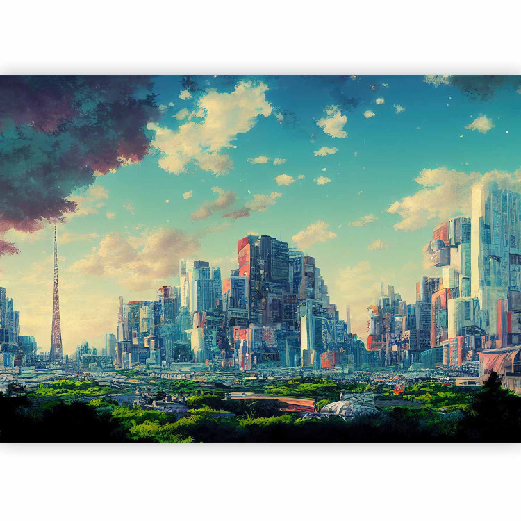 Wall Mural Futuristic City - Urban Landscape Stylized as a Video Game 150673 additionalImage 1