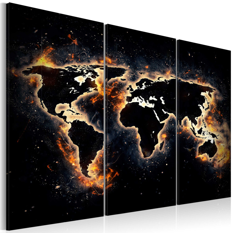 Canvas Print Flames of the World (3-part) - fiery world map on a black background 94773 additionalImage 2
