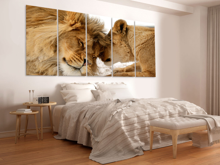 Canvas Lion Love (5-piece) - Romantic Kiss of Wild Cats 106583 additionalImage 3