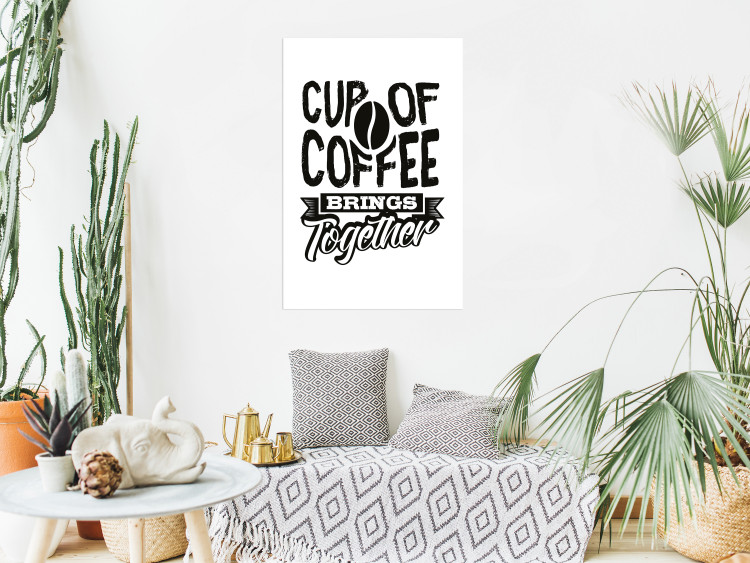 Wall Poster Cup of Coffee Brings Together - black and white text and a coffee bean 114683 additionalImage 2