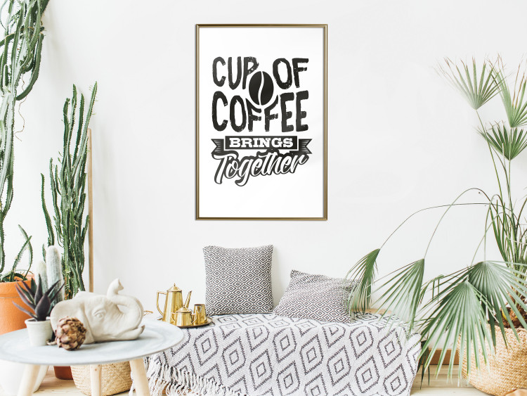 Wall Poster Cup of Coffee Brings Together - black and white text and a coffee bean 114683 additionalImage 15