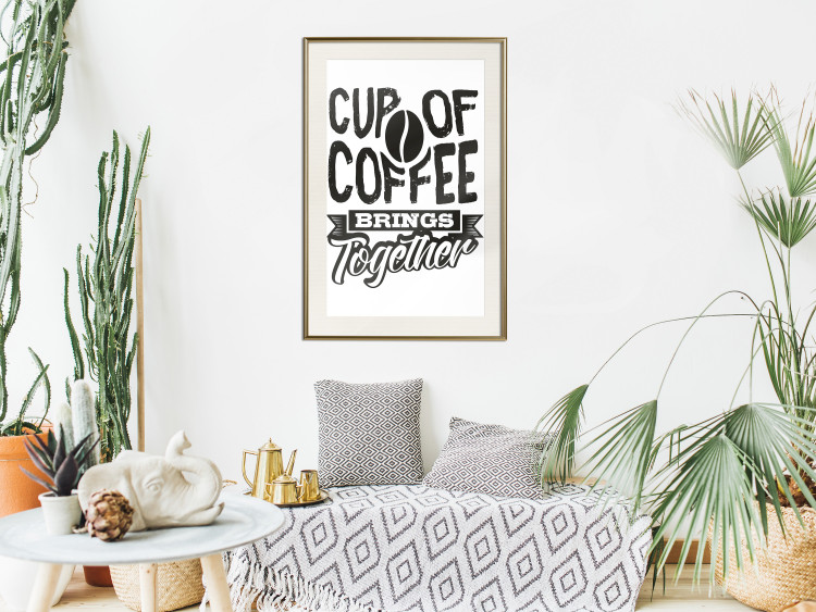 Wall Poster Cup of Coffee Brings Together - black and white text and a coffee bean 114683 additionalImage 21