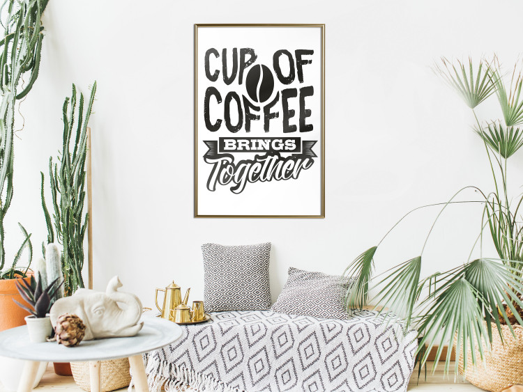 Wall Poster Cup of Coffee Brings Together - black and white text and a coffee bean 114683 additionalImage 7