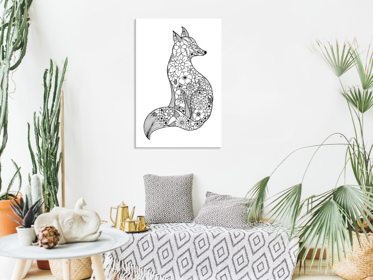 Canvas Print Fox in Floral Pattern (1-part) - Black and White Animal Pattern 114783 additionalImage 3