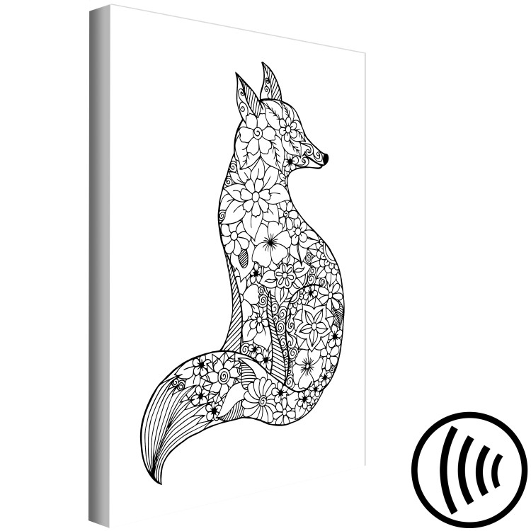 Canvas Print Fox in Floral Pattern (1-part) - Black and White Animal Pattern 114783 additionalImage 6