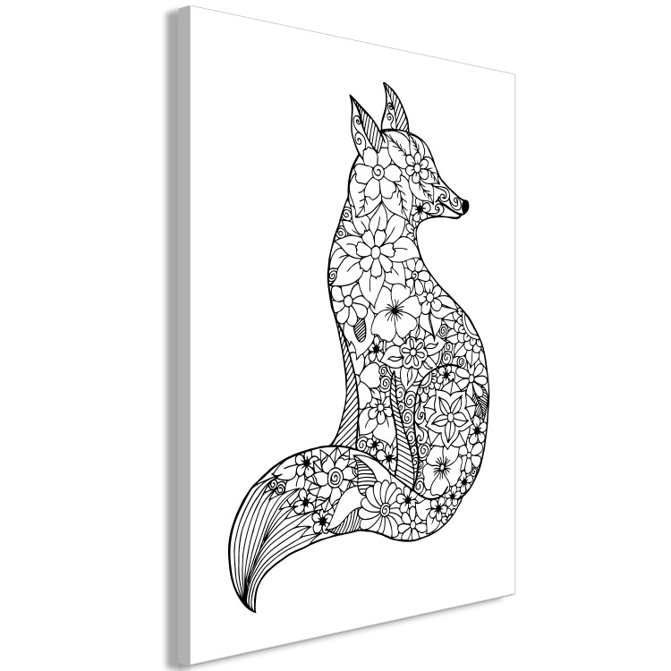 Canvas Print Fox in Floral Pattern (1-part) - Black and White Animal Pattern 114783 additionalImage 2