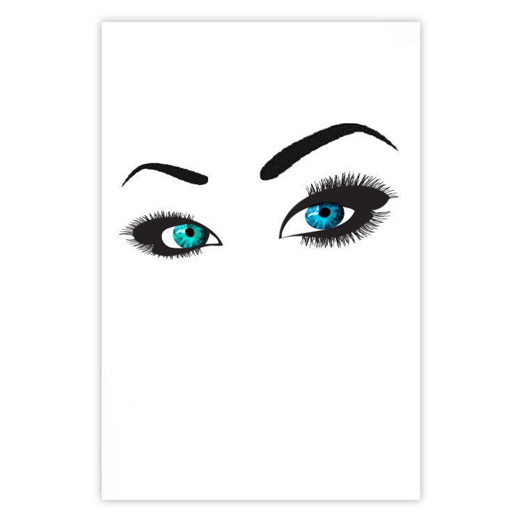Poster Two-Toned Eyes - composition with woman's blue eyes on a white background 117283
